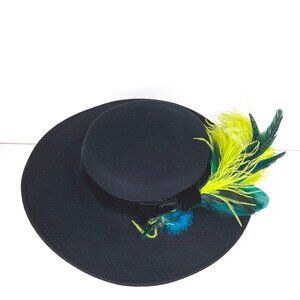 Vintage Ben Berger Black Fedora Hat Removable Feathers 100% Wool Sz S-M